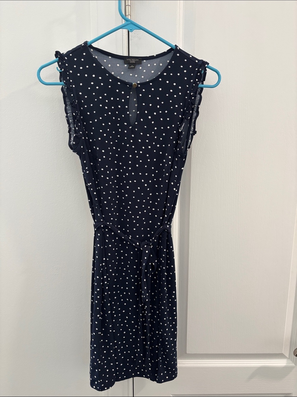 Ann Taylor Factory Navy and White Polka Dot Dress